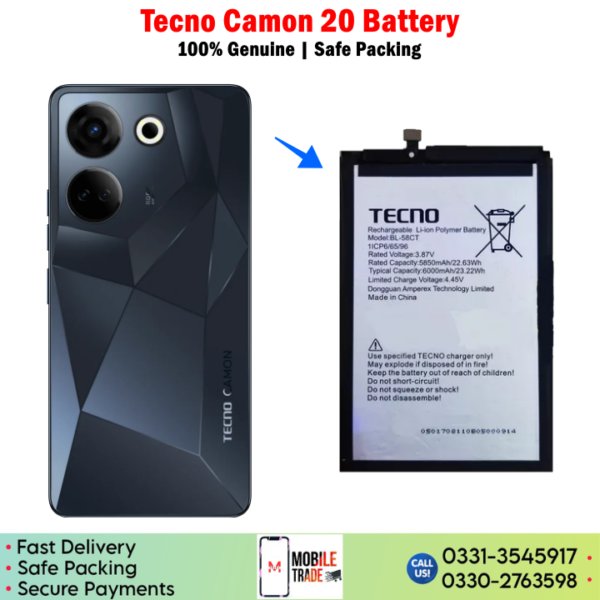 Tecno Camon 20 Battery Price In Pakistan