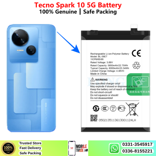 Tecno Spark 10 5G Battery Price In Pakistan 2026