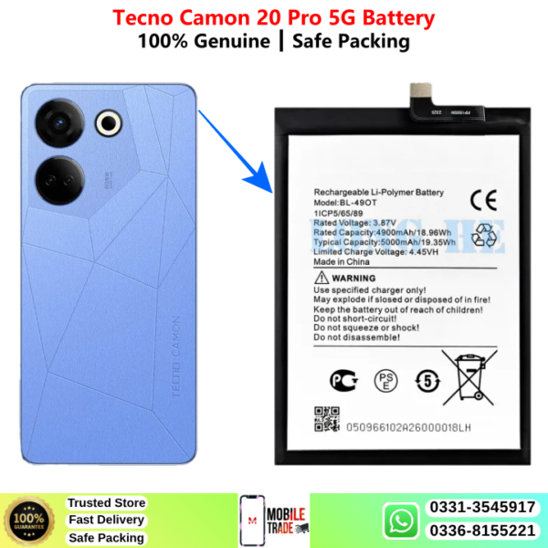 Tecno Camon 20 Pro 5G Battery Price In Pakistan 2026