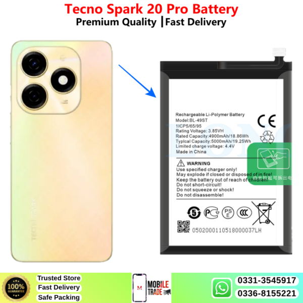 Tecno Spark 20 Pro Battery Price In Pakistan 2026