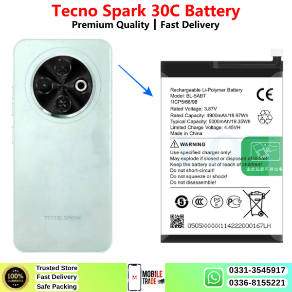 Tecno Spark 30C Battery Price In Pakistan 2026