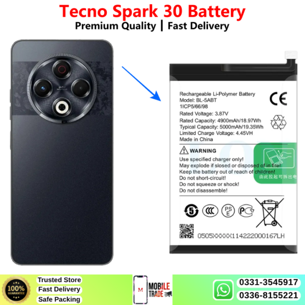 Tecno Spark 30 Battery Price In Pakistan 2026