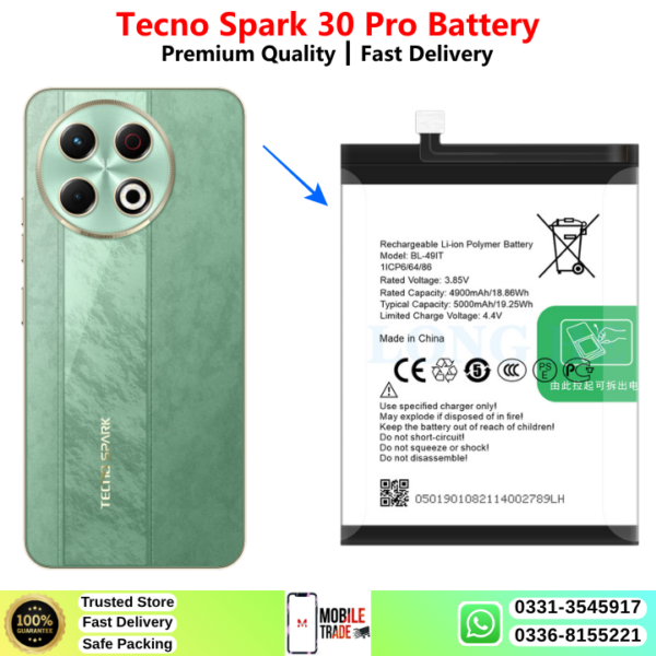 Tecno Spark 30 Pro Battery Price In Pakistan 2026
