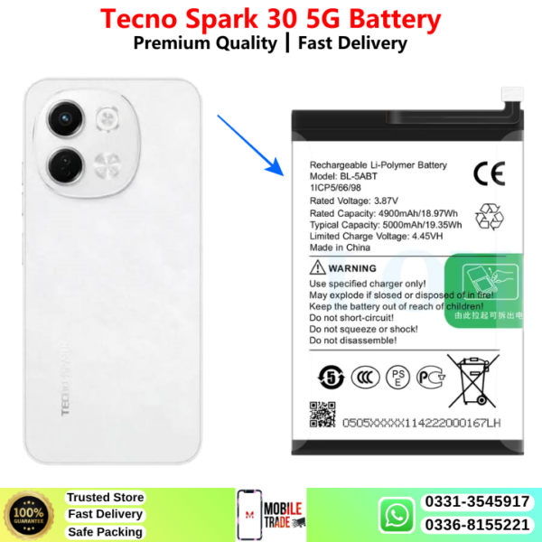 Tecno Spark 30 5G Battery Price In Pakistan 2026