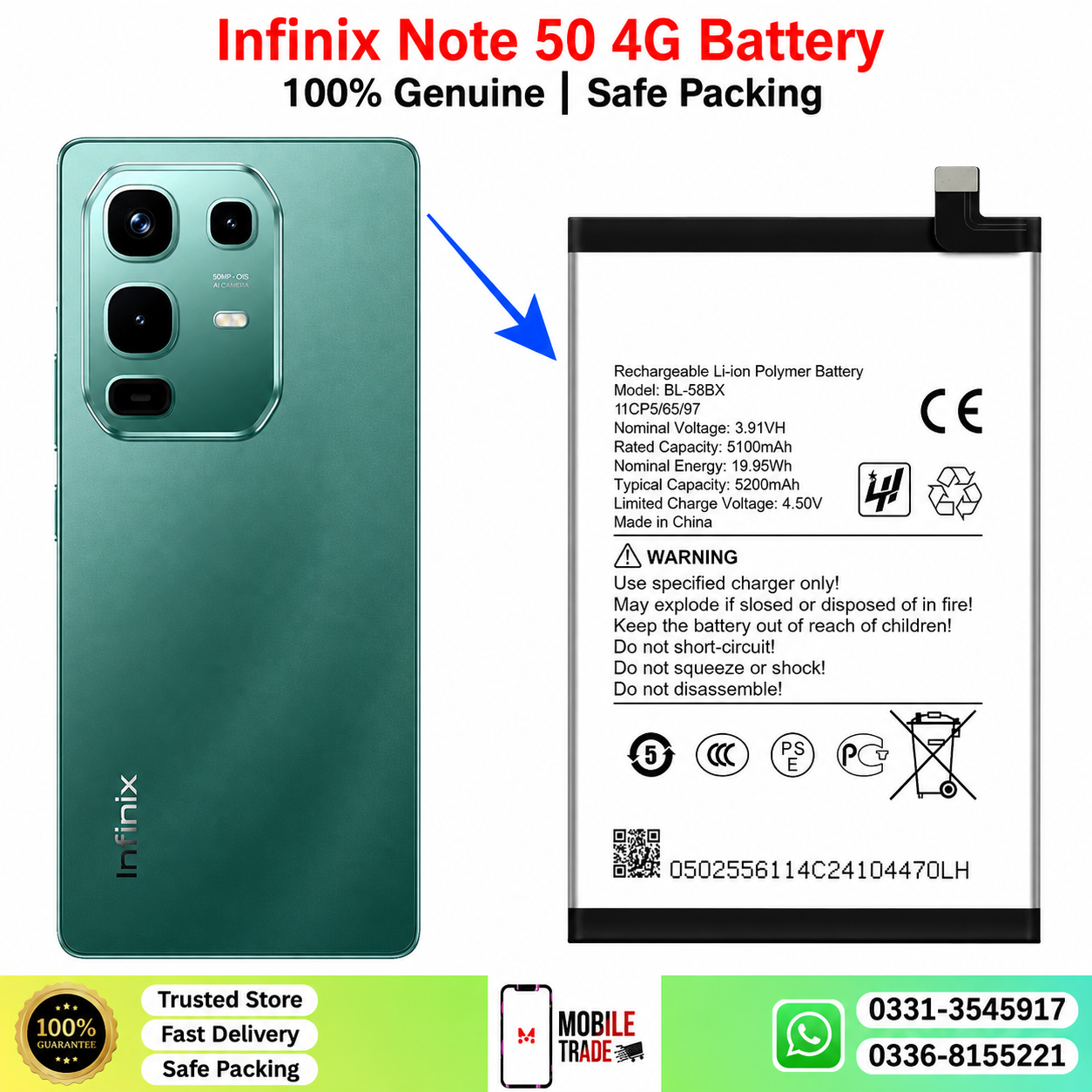 Infinix Note 50 4G Battery Price In Pakistan