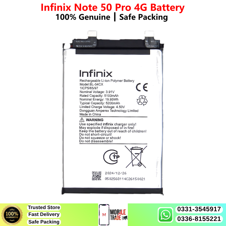 Infinix Note 50 Pro 4G Battery Price In Pakistan