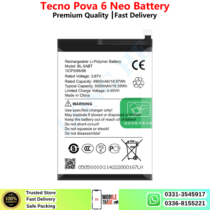Tecno Pova 6 Neo Battery Price In Pakistan 2026
