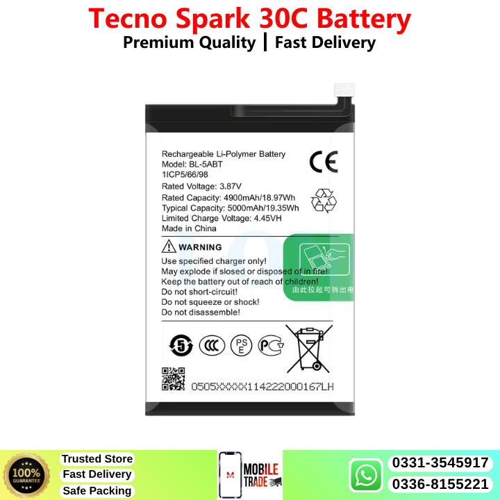 Tecno Spark 30C Battery Price In Pakistan 2026