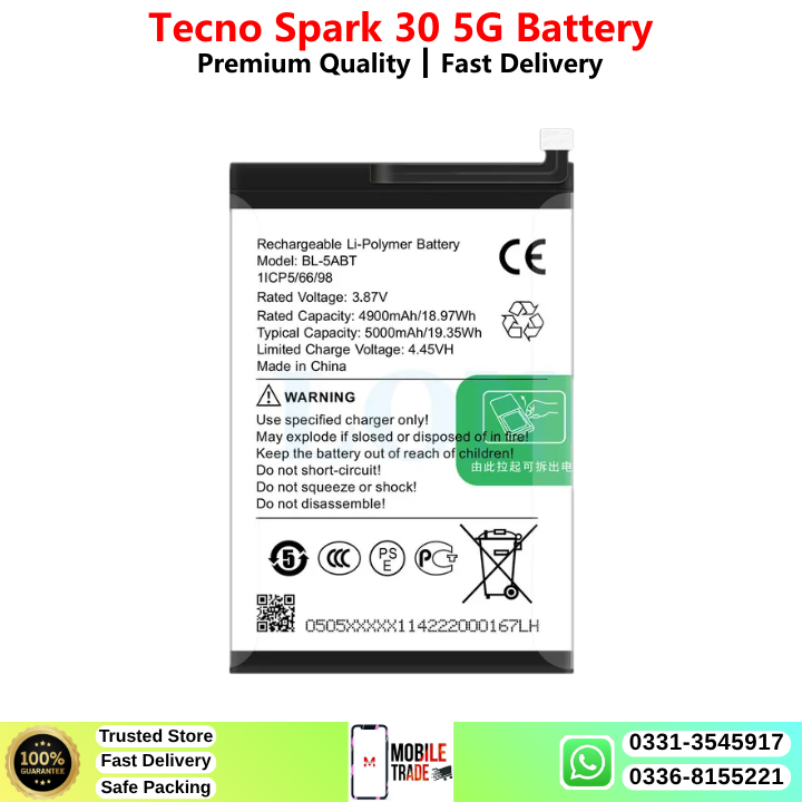 Tecno Spark 30 5G Battery Price In Pakistan 2026