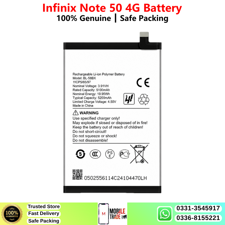 Infinix Note 50 4G Battery Price In Pakistan