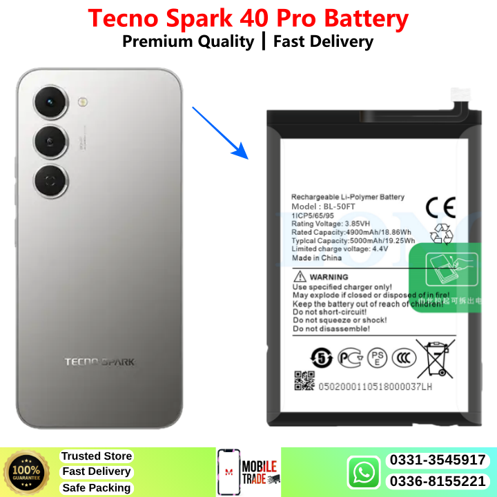Tecno Spark 40 Pro Battery Price In Pakistan 2026