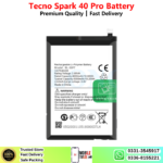Tecno Spark 40 Pro Battery Price In Pakistan 2026